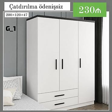 çekmeceli plastik sandıqlar: Ağ rəngli üçqapılı paltar şkafı, minimal dizayn. Ölçü: 200×120×47 sm — 1