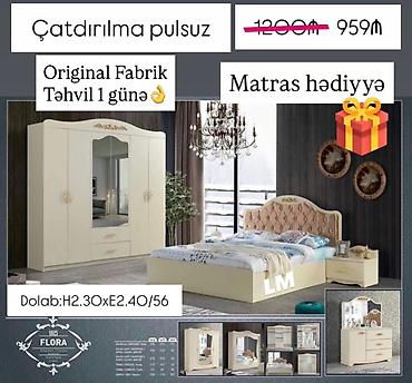 flora stul: Flora yataq otağı dəsti - Komplekt: 4 qapılı güzgülü dolab, çarpayı — 1