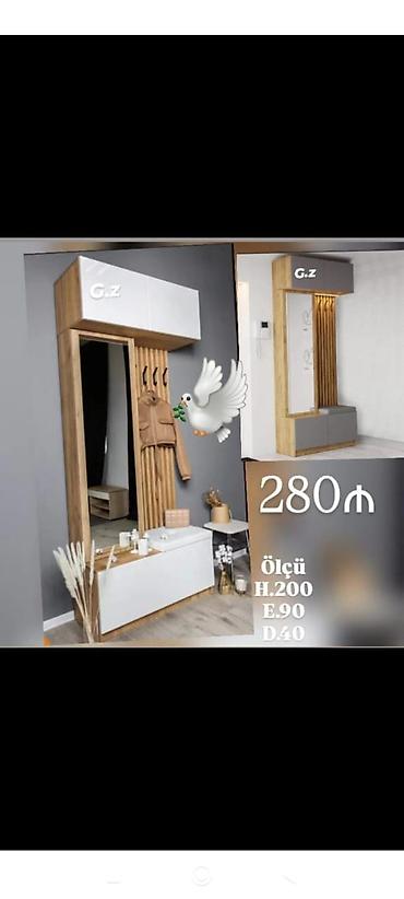 dəhliz dolablar: Dəhliz üçün modern dizaynlı paltar asqılığı və güzgülü dolab dəsti — 1