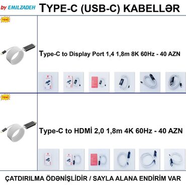 Digər kompüter aksesuarları: Type-C Kabellər 🚚Metrolara və ünvana çatdırılma var, ❗ÖDƏNİŞLİDİR❗