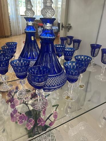 kobalt germany: Mavi kobalt şüşədən dekorativ içki dəsti - Tərkib: 2 ədəd qapaqlı — 1