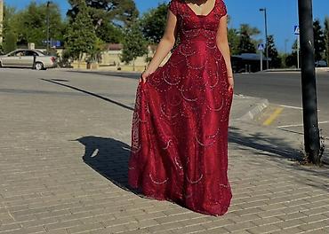 Ziyafət donları: Razmer M, 1 defe geyinilib. Bordo rəngdə zərif ziyafət/nişan-libası — 1