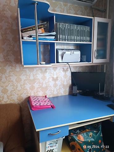 узкий компьютерный стол: Компьютерный/учебный стол с навесным shelving-модулем - Цвет: синий с — 1