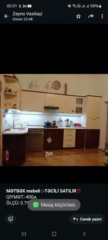 Su, sok, ayran aparatları: *MƏTBƏX mebeli :-TƏCİLİ SATILIR*‼️ QİYMƏT:-400₼ ÖLÇÜ:-3.7*2.3 ÜZƏRİNDƏ