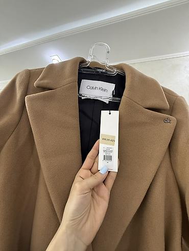 кашемир: Calvin Klein qadın palto – kasemir, klassik bej rəngdə, uzun kəsimli — 3