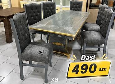 ders masasi: Yemək otağı mebel dəsti - Komplekt: 1 ədəd masa + 6 ədəd stul - Masa — 1