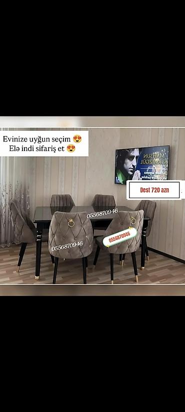 tek stolar: Qonaq otağı üçün, Yeni, Açılmayan, Dördbucaq masa, 6 stul — 5