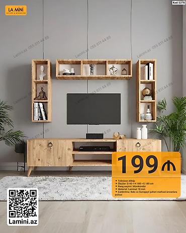 divarda kitab refleri: Televizor altlığı və asma rəf dəsti - Ölçülər: D 40 × H 180 × E 180 — 1