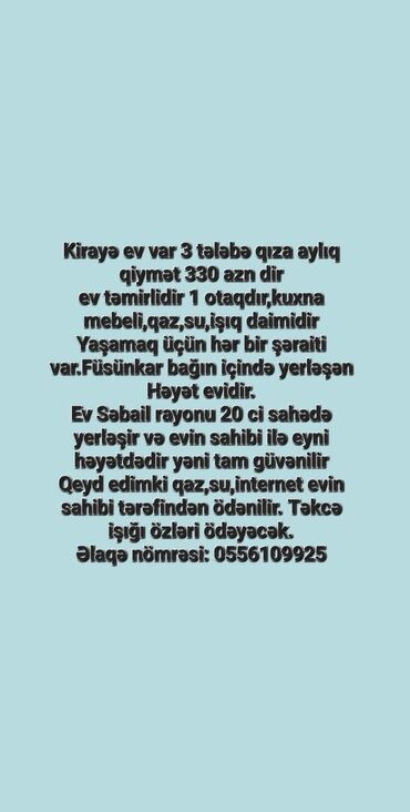 aylıq kiraye ev: Kirayə ev aylıq əşyalıdır