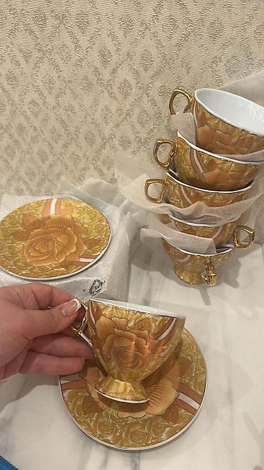 xrom caydan: Çay dəsti, rəng - Qızılı, Farfor — 1