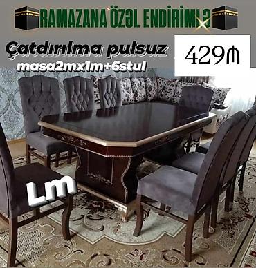 bağca stolu: Qonaq otağı üçün, Yeni, Açılmayan, Dördbucaq masa, 6 stul — 4