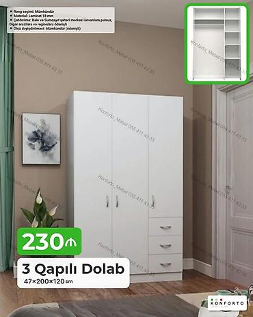 Dolablar: 3 qapılı geyim dolabı Ölçü: 47×200×120 sm Material: 18 mm laminat — 1
