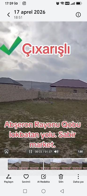 bayıl torpaq satılır: Qobu qəsəbəsi. 8 sot kupçalı, bir tərəfinin hasarı var.30500 Real — 1