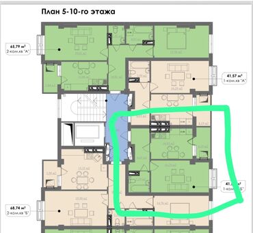 квартира джалалабат: 1 комната, 42 м², Индивидуалка, 9 этаж, ПСО (под самоотделку)