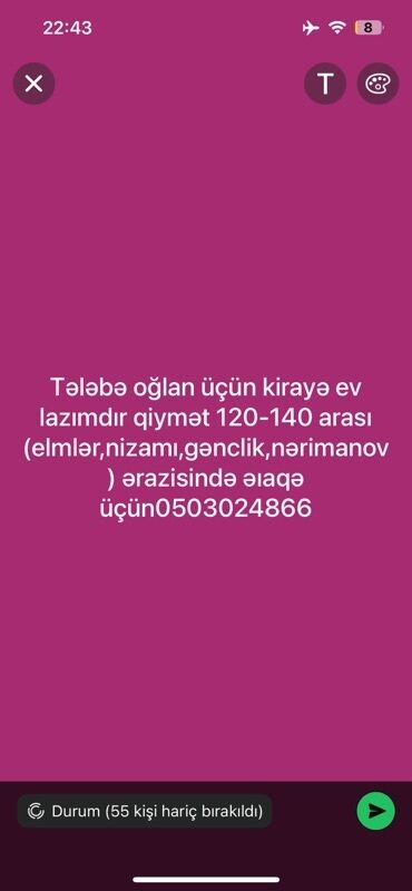 lənkəranda tələbələr üçün kirayə evlər: Tələbə oğlanlar üçün kirayə ev axtarılır. Evin qiyməti 120-140 AZN