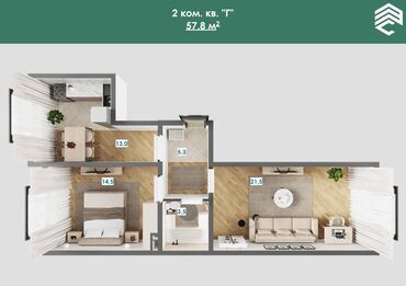 снять квартиру частный дом: 2 комнаты, 57 м²