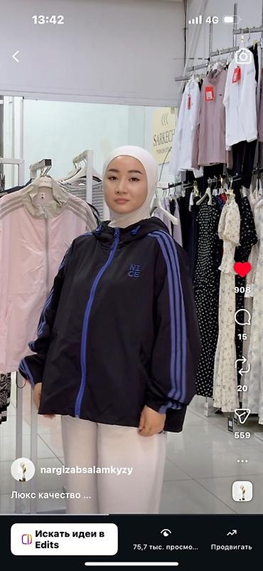куртки adidas: Ветровка женская свободного кроя - Цвет: черный с контрастными синими — 1