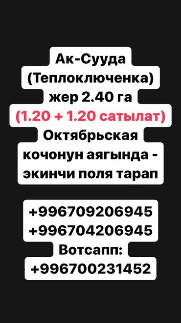 квартира берилет дордой 1: 240 соток, Айыл чарба үчүн