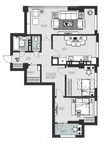 Продажа квартир: 3 комнаты, 94 м², Элитка, 12 этаж, ПСО (под самоотделку)