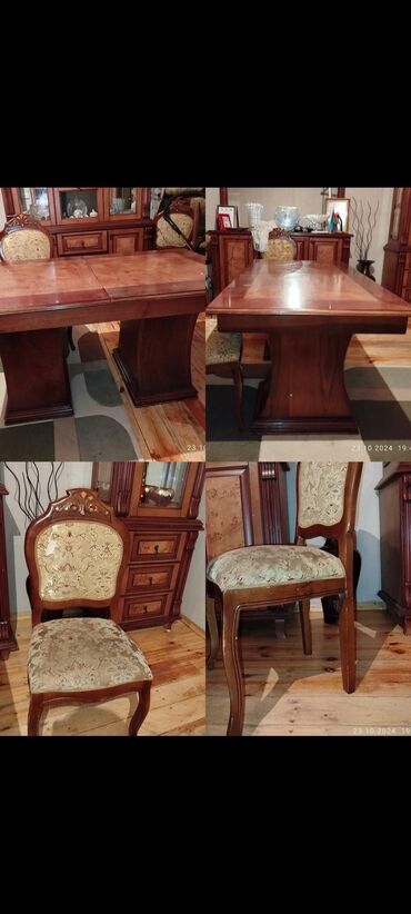 Masa və oturacaq dəstləri: Qonaq otağı üçün, İşlənmiş, Açılmayan, Dördbucaq masa, 8 stul