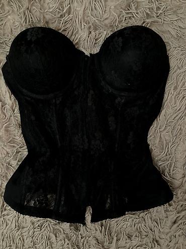 Bandajlar, korsetlər, korrektorlar: Qara krujeva korset – push-up bardot stildə uzun modellə - Rəng: qara — 1