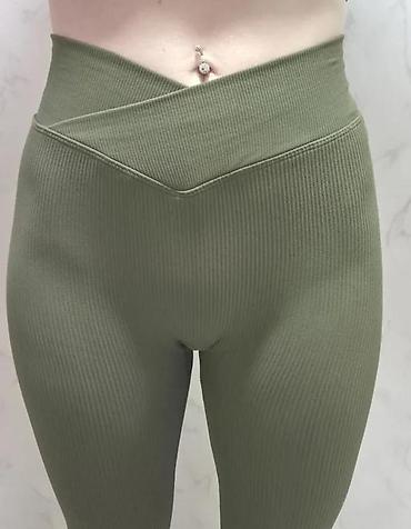 Helanke, biciklistički šortsevi: Ženske sportske helanke – rebrasti materijal, visoki struk - Boja — 4