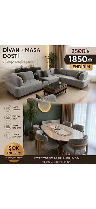 Divan + Masa Dəsti Məzmun: - Yumşaq toxumalı, rahat oturuluşlu künc