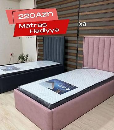 tek çarpayı: Tək nəfərlik çarpayı – modern dizayn, yumşaq parça üzlüklü başlıqla. - — 1