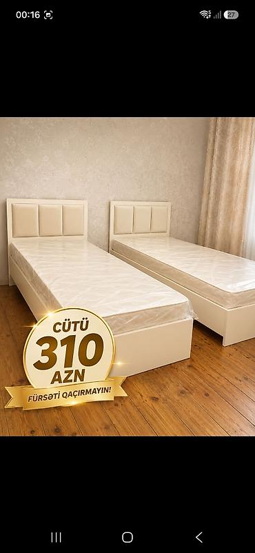 dosek matras: İki ədəd tək çarpayı dəsti təqdim olunur. Dəst ağ rəngli çarpayı — 1