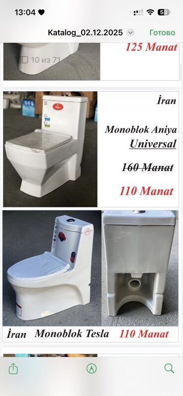 Unitazlar: Monoblok unitazlar – İran istehsalı Model seçimləri: Lira, Matra — 4