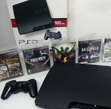 ps3 joystik: Sony PlayStation 3 (Slim) oyun konsolu – 160 GB Dəst: - PS3 Slim 160