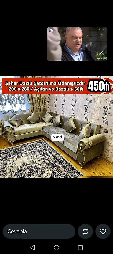 divan 50 azn: Künc divan dəsti - Ölçü: 200 x 280 sm - Açılan və bazalı model (yataq — 1