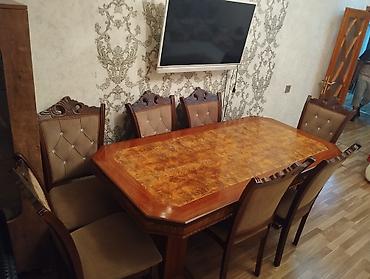 qabaq stolları: Qonaq otağı üçün, İşlənmiş, Açılmayan, Oval masa, 8 stul — 3