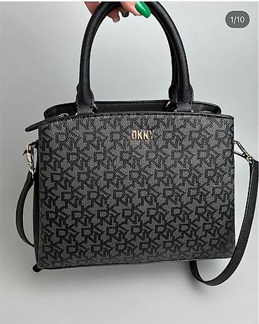 Çantalar: DKNY qadın çantası - Rəng: qara/boz monoqram naxışlı (DKNY loqosu) - — 2