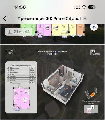 6 микрорайон квартира: 1 комната, 45 м², 7 этаж