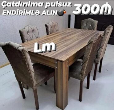 tək stol: Qonaq otağı üçün, Yeni, Açılmayan, Dördbucaq masa, 6 stul, Azərbaycan
