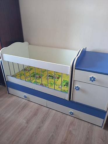 iki: Uşaq beşiyi və komodlu modul dəst - Rəng: ağ–mavi kombinasiya - — 1
