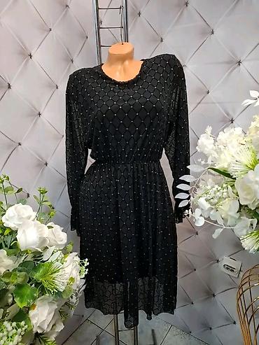pull and bear komplet: Elegantna crna haljina sa dugim rukavima i elastičnim strukom. Tkanina — 1