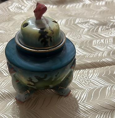 keramik: Rəngli keramika buxur qabı (qapaqlı) - Material: şirli — 1