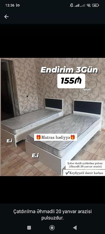 Ağ rəngli tək nəfərlik çarpayı - Dəmir karkaslı, möhkəm konstruksiya