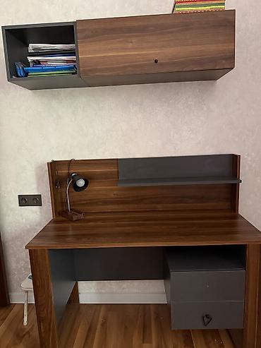 Ofis mebeli: İş/Stol dəsti – divar dolabı - Material: MDF/LDSP kombinasiya, qoz — 1