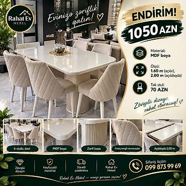 stul tek: Qonaq otağı üçün, Yeni, Açılan, Oval masa, 6 stul — 1