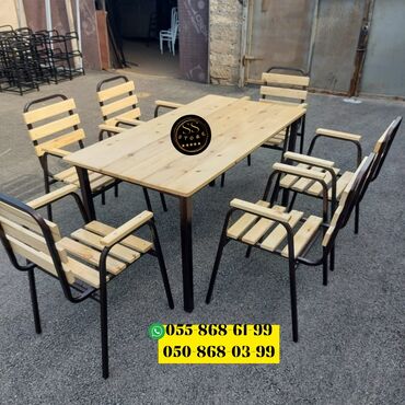 Садовая, уличная мебель: Новый, Прямоугольный стол, 6 стульев, Нераскладной, Со стульями, Дерево, Азербайджан