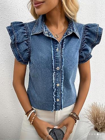 Cins köynək-bluz - Material: denim (cins) - Rəng: klassik mavi -