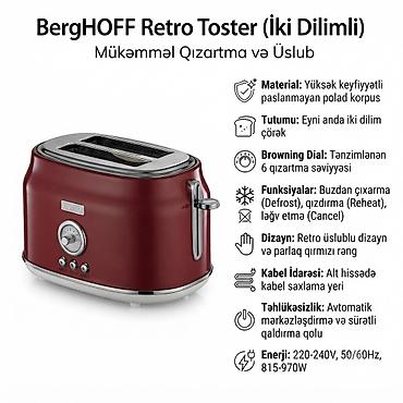 №: 16136 Məhsulun adı: Toster BergHoff Retro, 970 Vt Brend: BergHoff