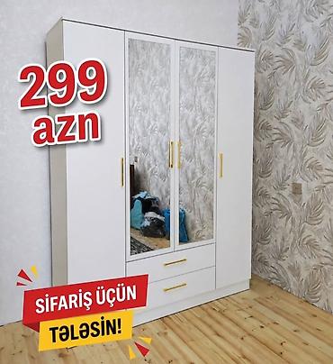 Dolablar: Ağ rəngli 3 qapılı qarderob - Ön hissədə 2 ədəd tam hündürlükdə güzgü — 1