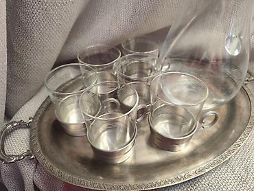 Kompleti posuđa: Prodajem vintage set posuđa za napitke (sokove, kafu): stakleni bokal — 3