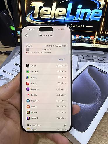 iphone iks: IPhone 15 Pro Max, 128 GB, Blue Titanium, Zəmanət, Kredit, Simsiz şarj — 6