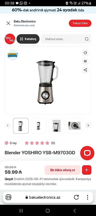 blender qiyməti: Yoshiro MixMagic M9703GD stasionar blender - Şüşə qab: qalın, şəffaf — 4