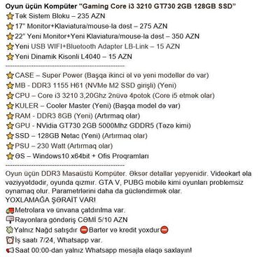 Masaüstü kompüterlər və iş stansiyaları: Oyun üçün Kompüter "Gaming Core i3 3210 GT730 2GB 128GB SSD” ⭐Tək -da lalafo.az — 2 Masaüstü kompüterlər və iş stansiyaları: Oyun üçün Kompüter "Gaming Core i3 3210 GT730 2GB 128GB SSD” ⭐Tək — 2